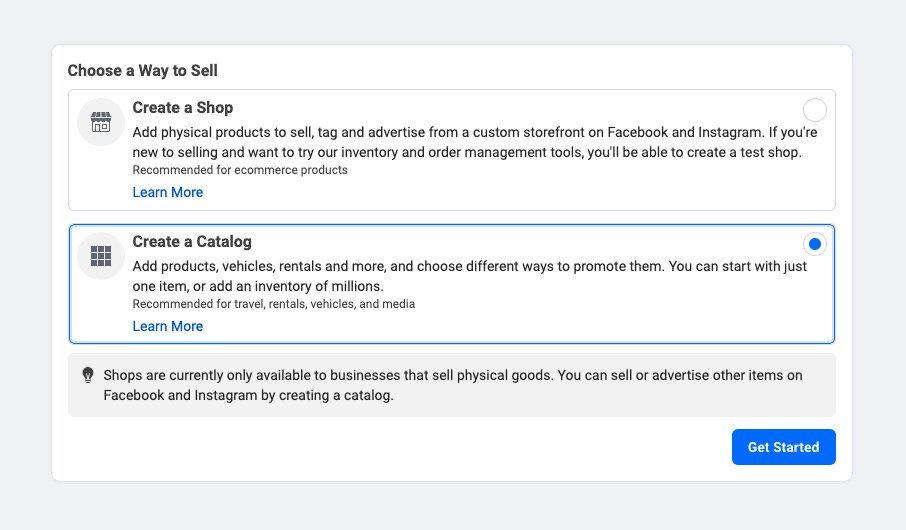 Facebook business create a catalog