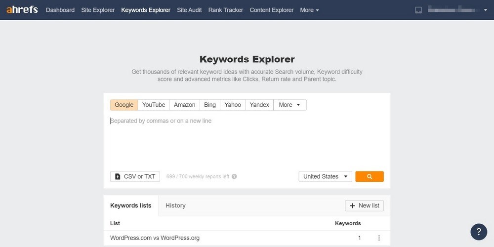 Ahrefs Keywords Explorer