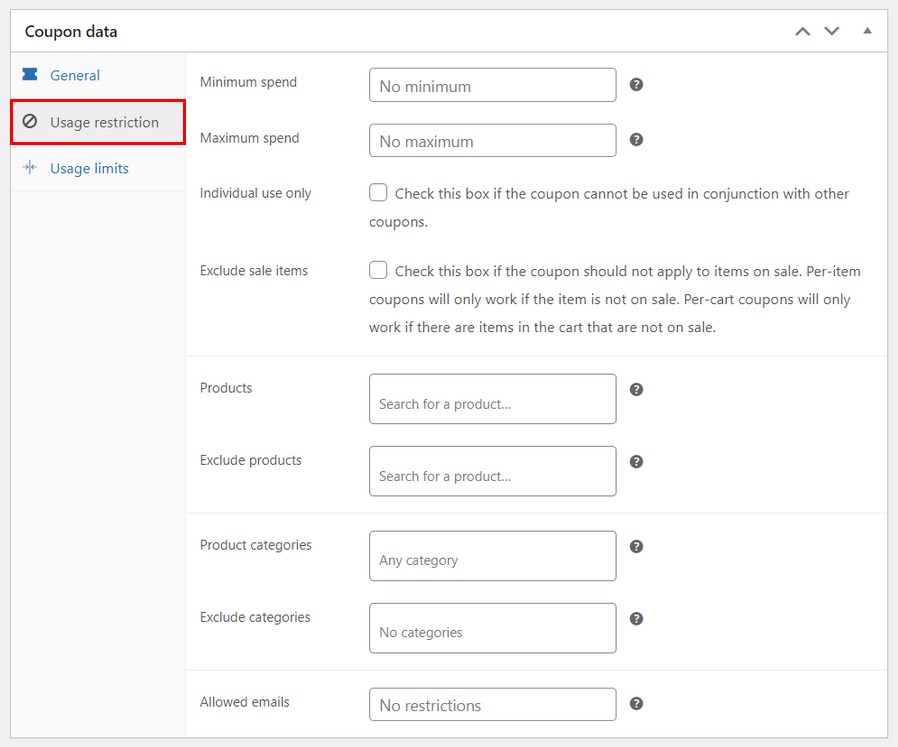 Coupon data usage restriction