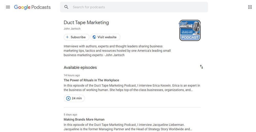 Duct Tape Marketing podcasts by google