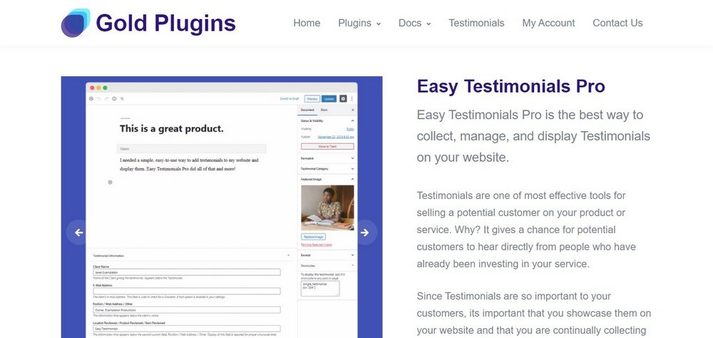 Easy Testimonials Pro plugin