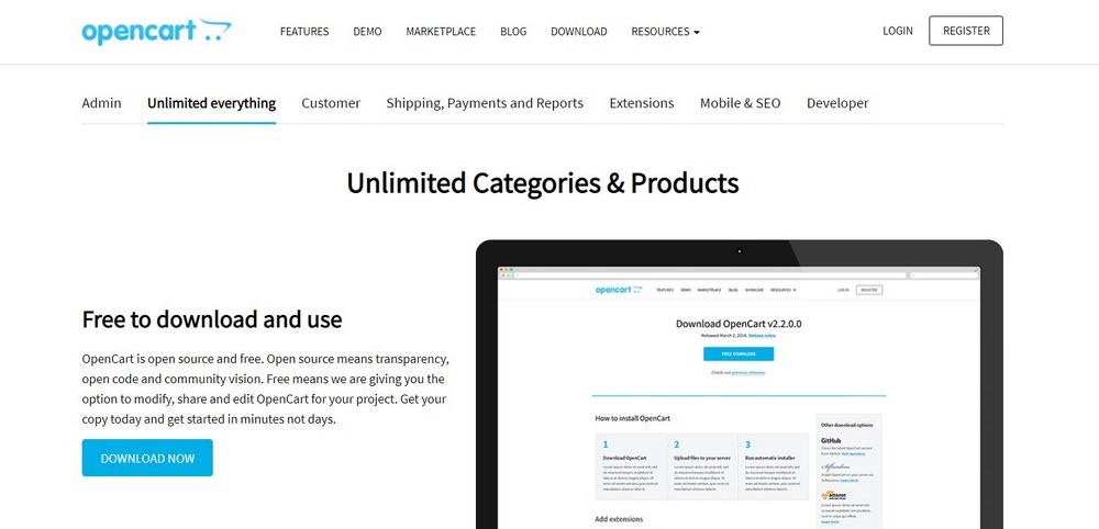 OpenCart unlimited products categories
