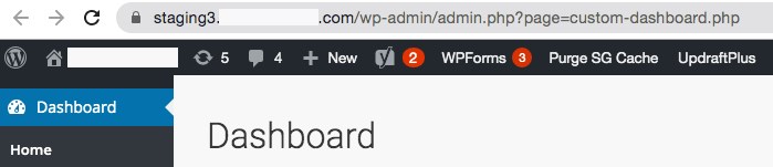 Staging WordPress dashboard