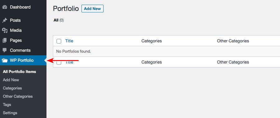 WP Portfolio add new