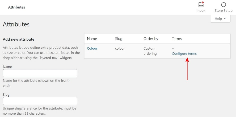 WooCommerce Attributes configure terms