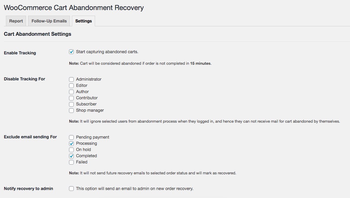 WooCommerce Cart Abandonment setting