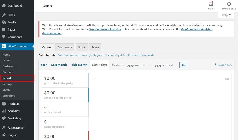 WooCommerce Report page