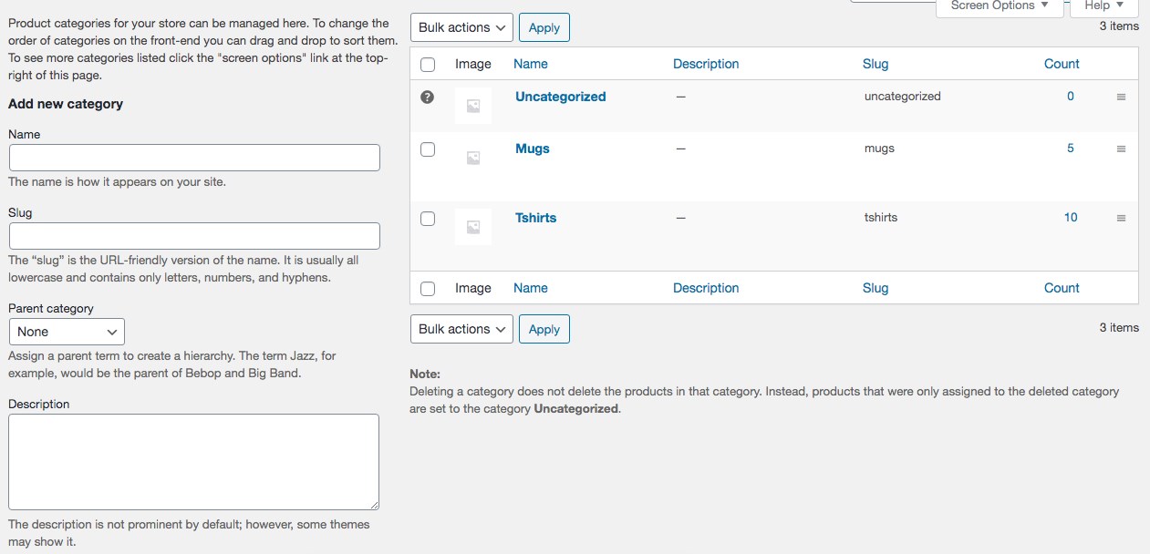 WooCommerce categories