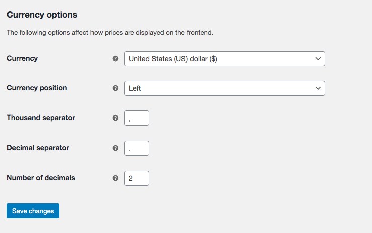 WooCommerce currency option