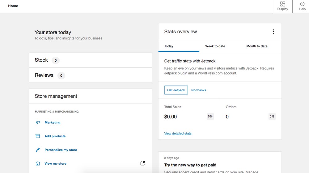 WooCommerce dashboard two column