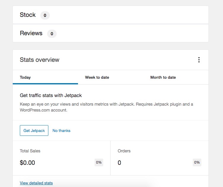 WooCommerce dashboard