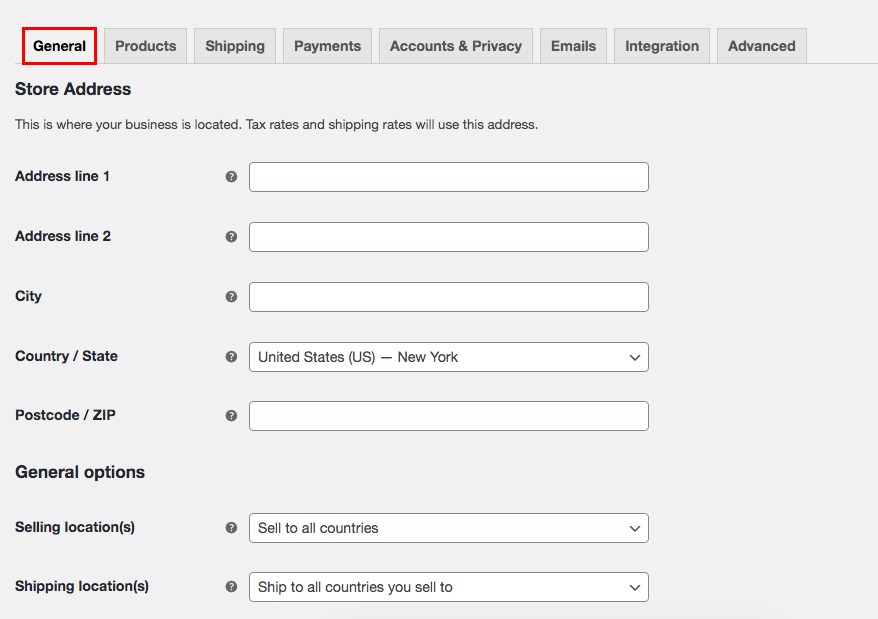 WooCommerce general setting