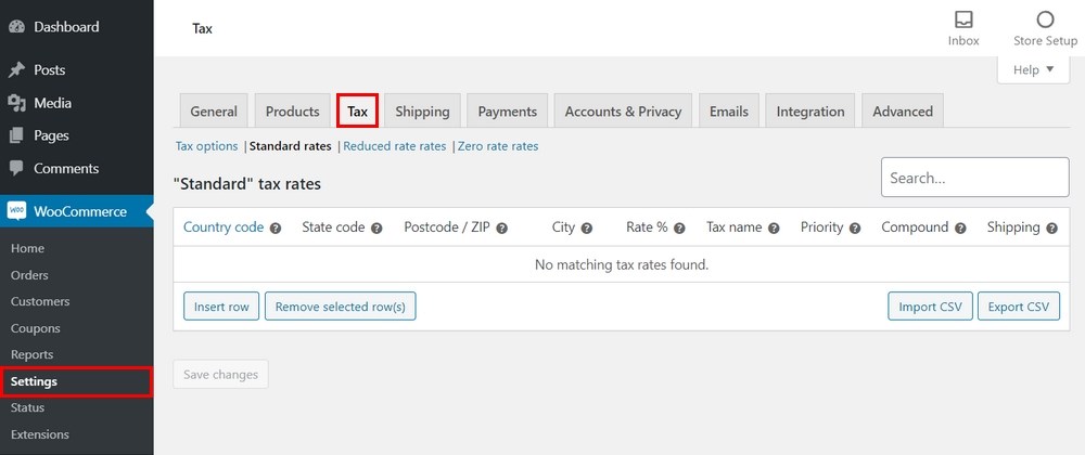 WooCommerce setup tax