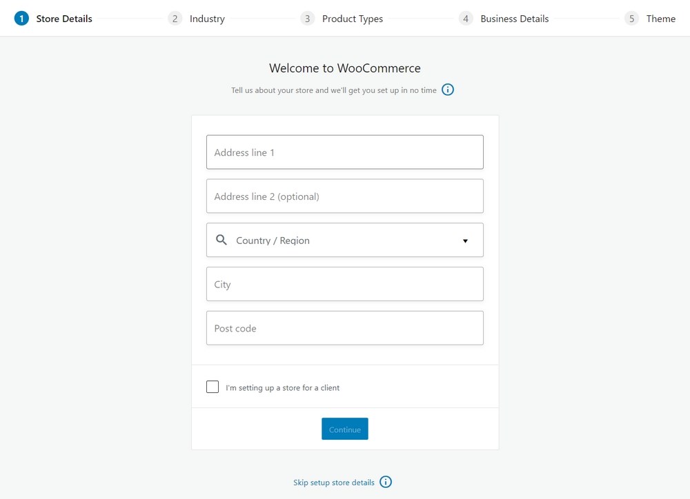 WooCommerce setup wizard