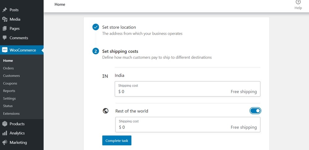 WooCommerce shipping setup