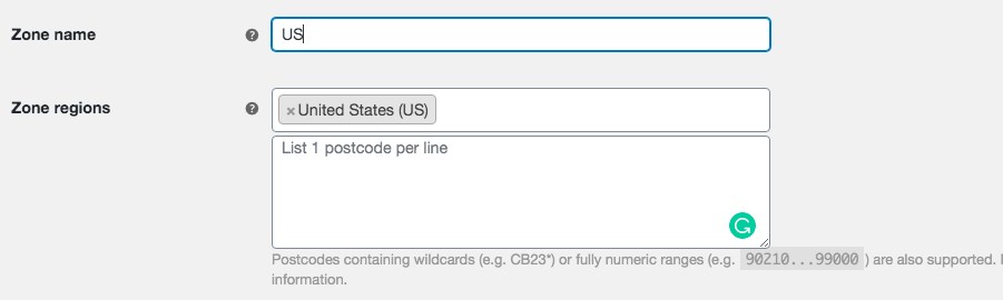 WooCommerce zone setting