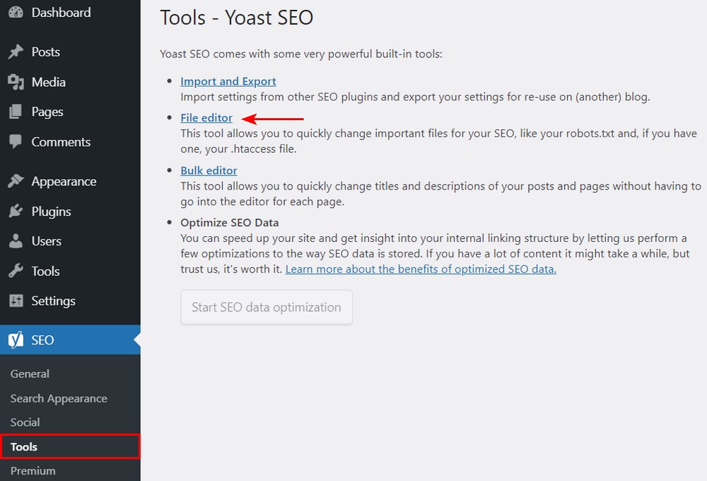 Yoast SEO file editor