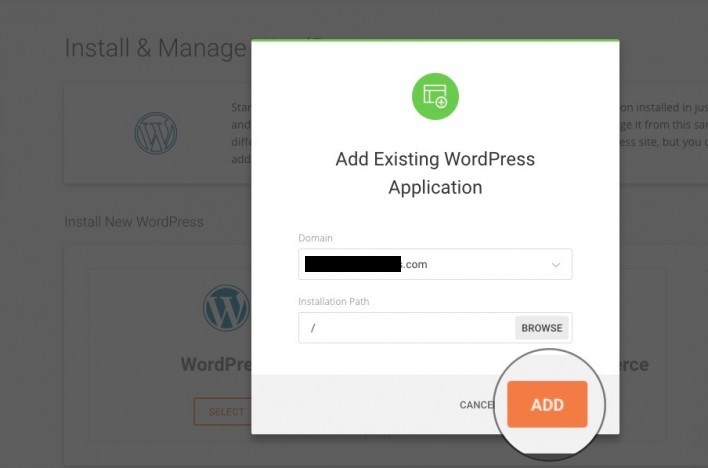 add existing WordPress application