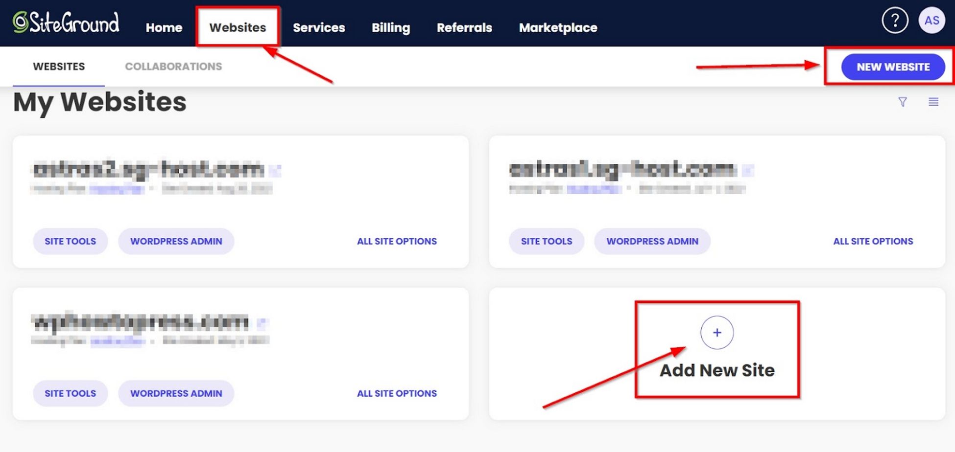 adding new site using SiteGround