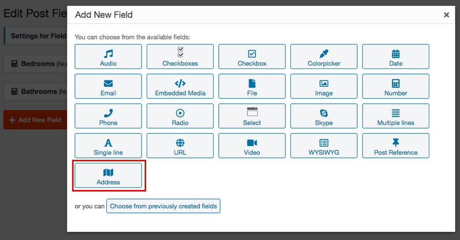 create new address custom field