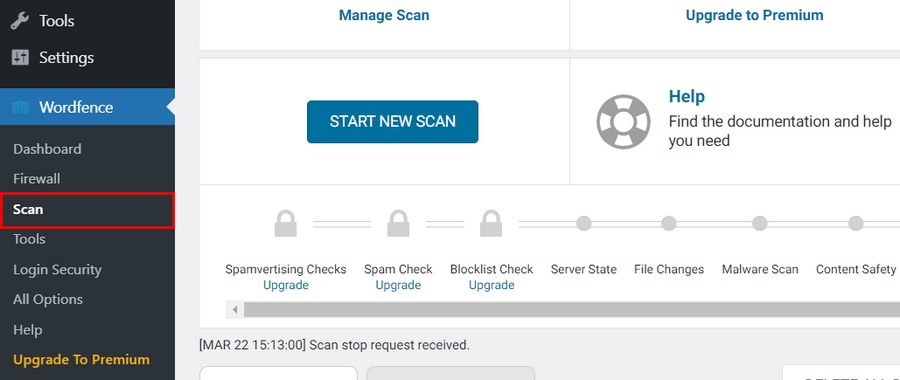 go to wordfence scan