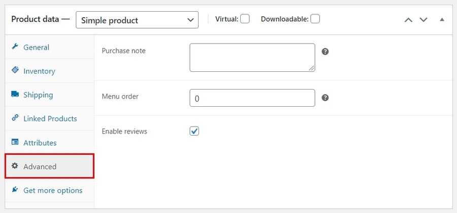 product data advanced setting