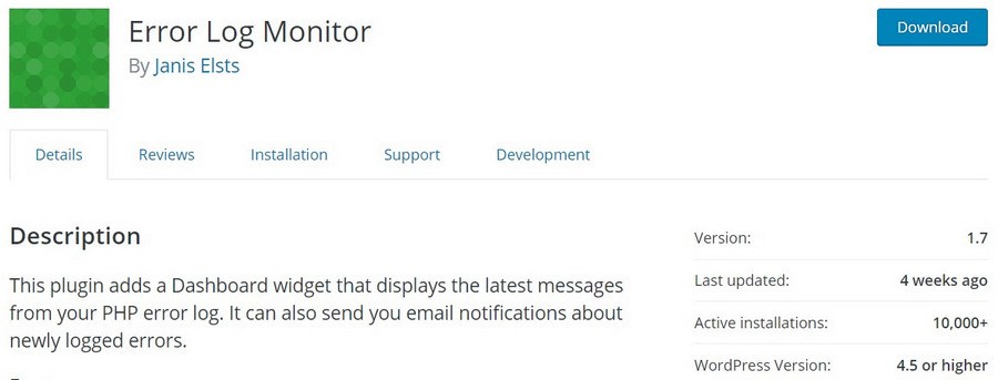 Error Log Monitor WordPress plugin