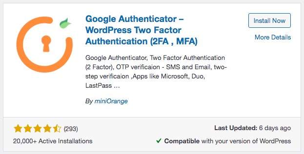 Install google authenticator WordPress plugin