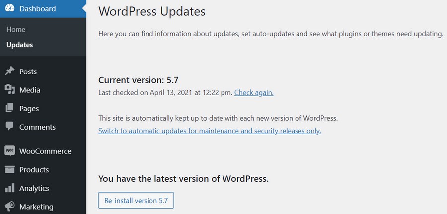 Keep WordPress upto date