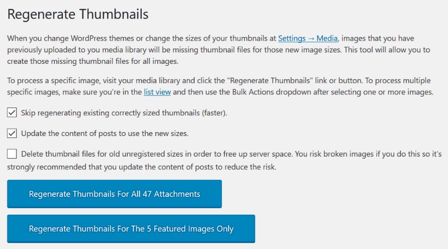 Regenerate WordPress thumbnails