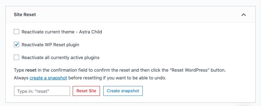 Do a basic reset from the WP Reset settings