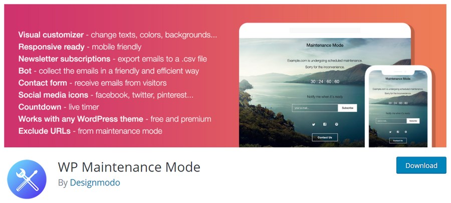 WP maintenance mode plugin