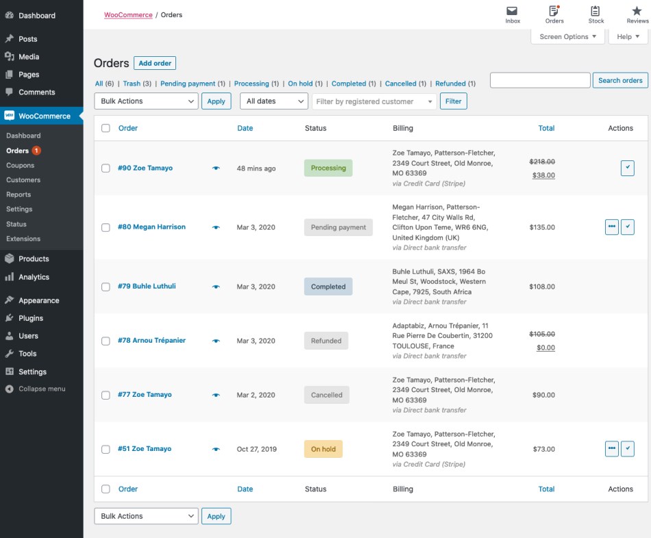 WooCommerce order management