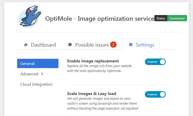 Optimole settings