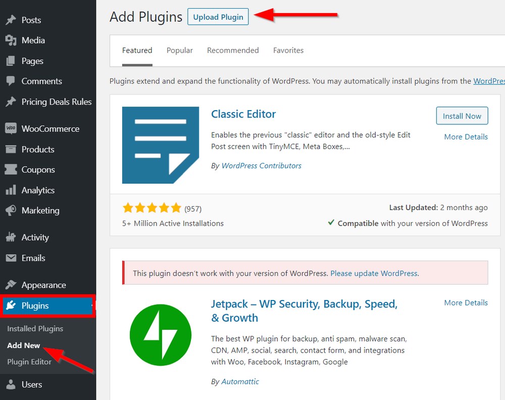 Upload plugin in the WordPress