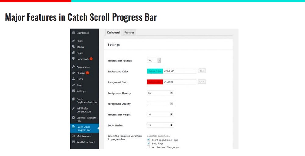 catch scroll progress bar plugin