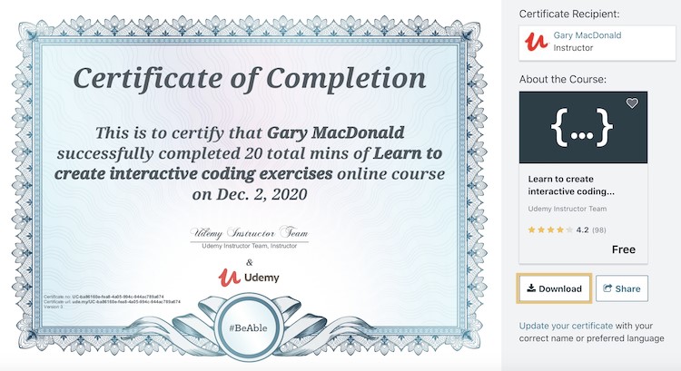 udemy cert