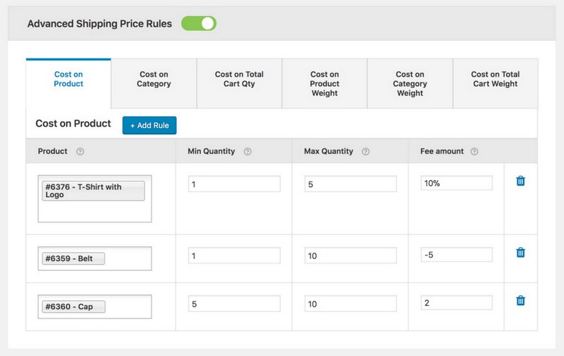 Advanced shipping price rules