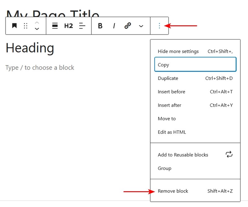 Remove Gutenberg block