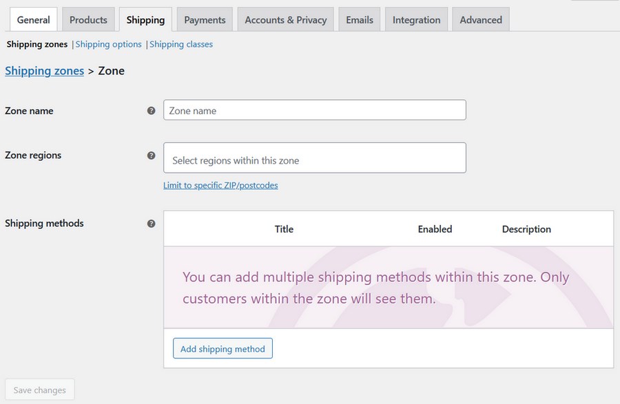 Shipping zone details