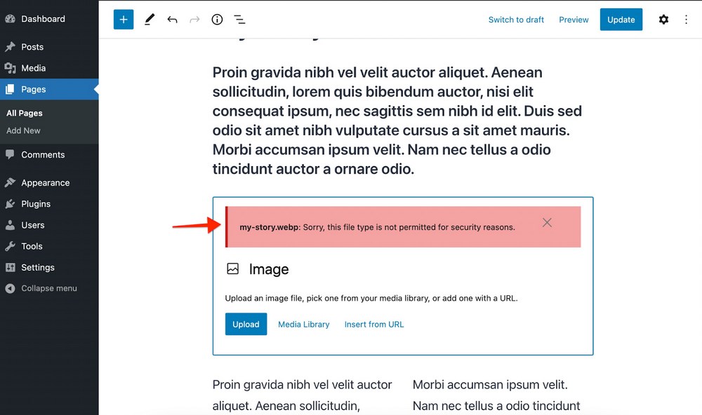 WordPress Wepb images not supported in old version