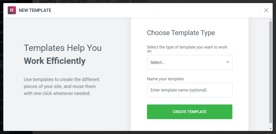 Choose Elementor template type