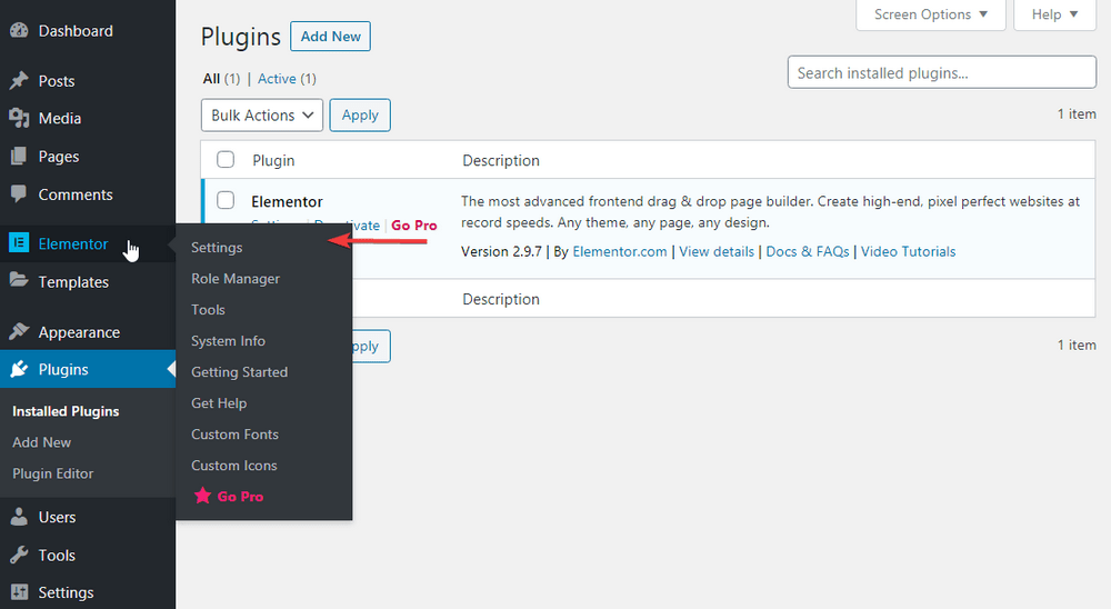 Elementor Settings