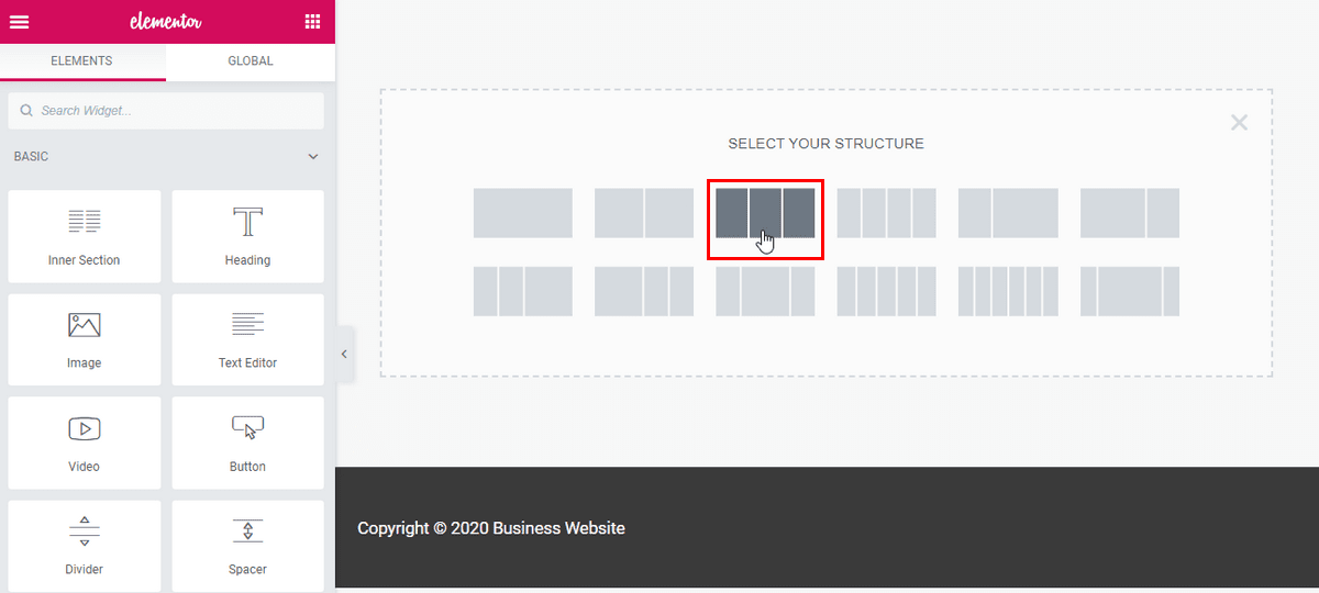 Elementor columns layout