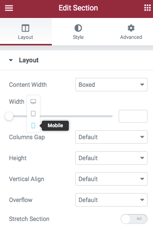 Elementor mobile responsive options