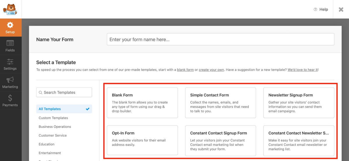 WPForms form templates