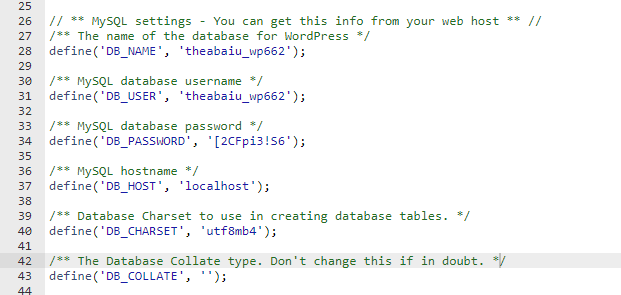 wp config mysql setting