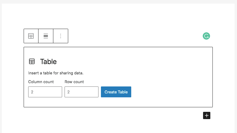 Adding table in Gutenberg