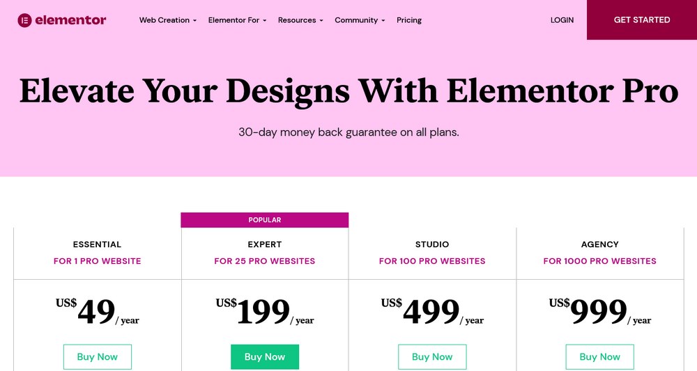 Elementor Pro page