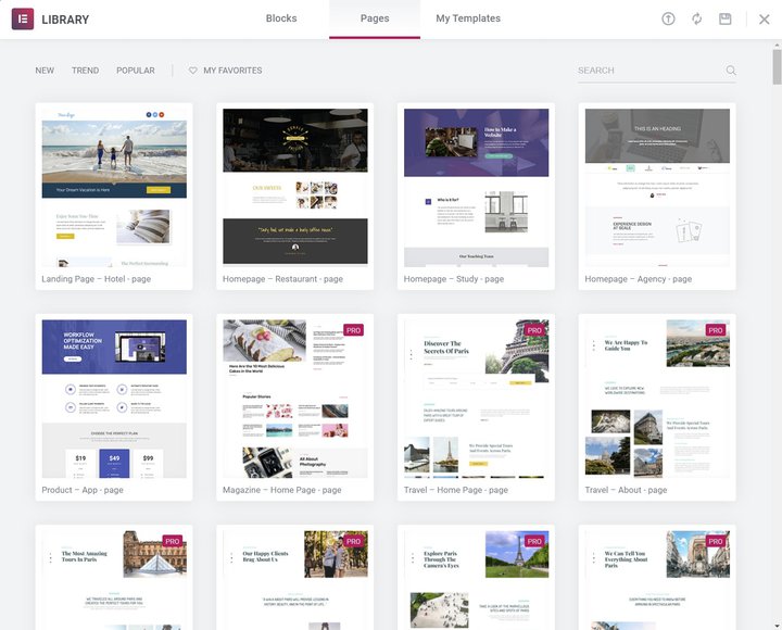 Elementor template library